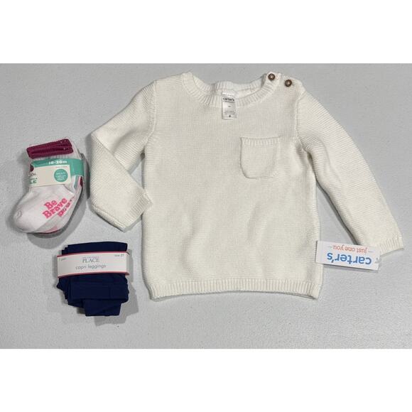 Baby Girls 18M Sweater, Socks, Leggings Carters Place Fruit of the loom White Bl - Picture 1 of 9